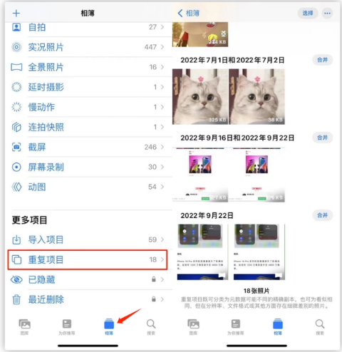 铺前镇苹果手机维修分享iOS 16 中相册重复项目功能使用方法 