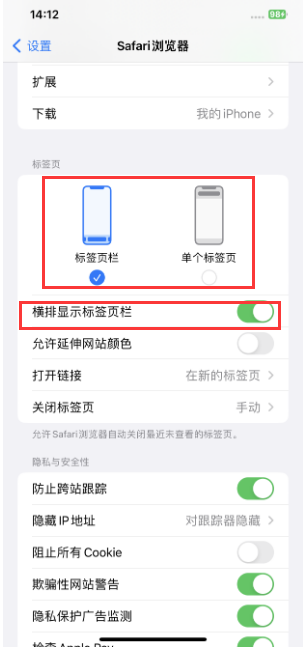 铺前镇苹果手机维修分享Safari浏览器如何切换标签栏位置 